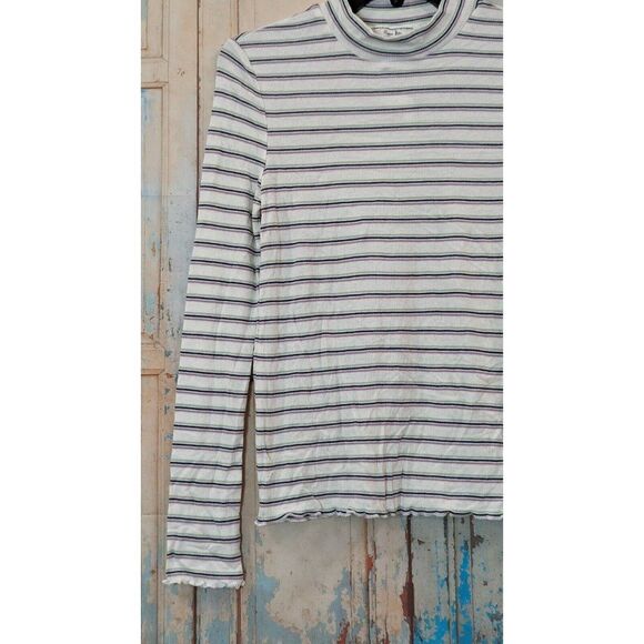Hippie Rose Womens Size Large Ivory Striped Long Sleeve Mock Neck Blouse Top - Picture 5 of 9